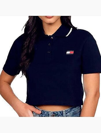 Polo Cropped Tommy Hilfiger Marine com Crachá para Mulher