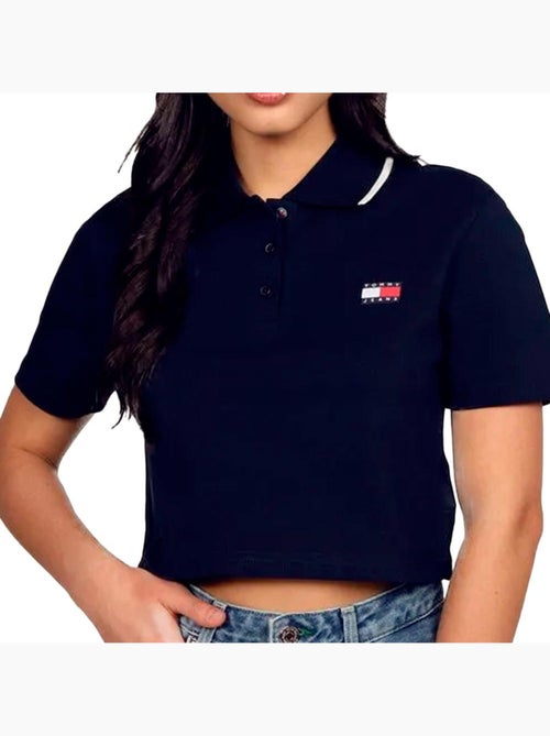 Polo Cropped Tommy Hilfiger Marine com Crachá para Mulher - Kiabi Polo Cropped Tommy Hilfiger Marine com Crachá para Mulher - Kiabi