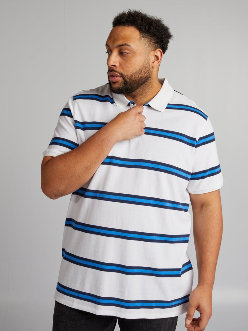 Polo de algodão às riscas Branco - Kiabi