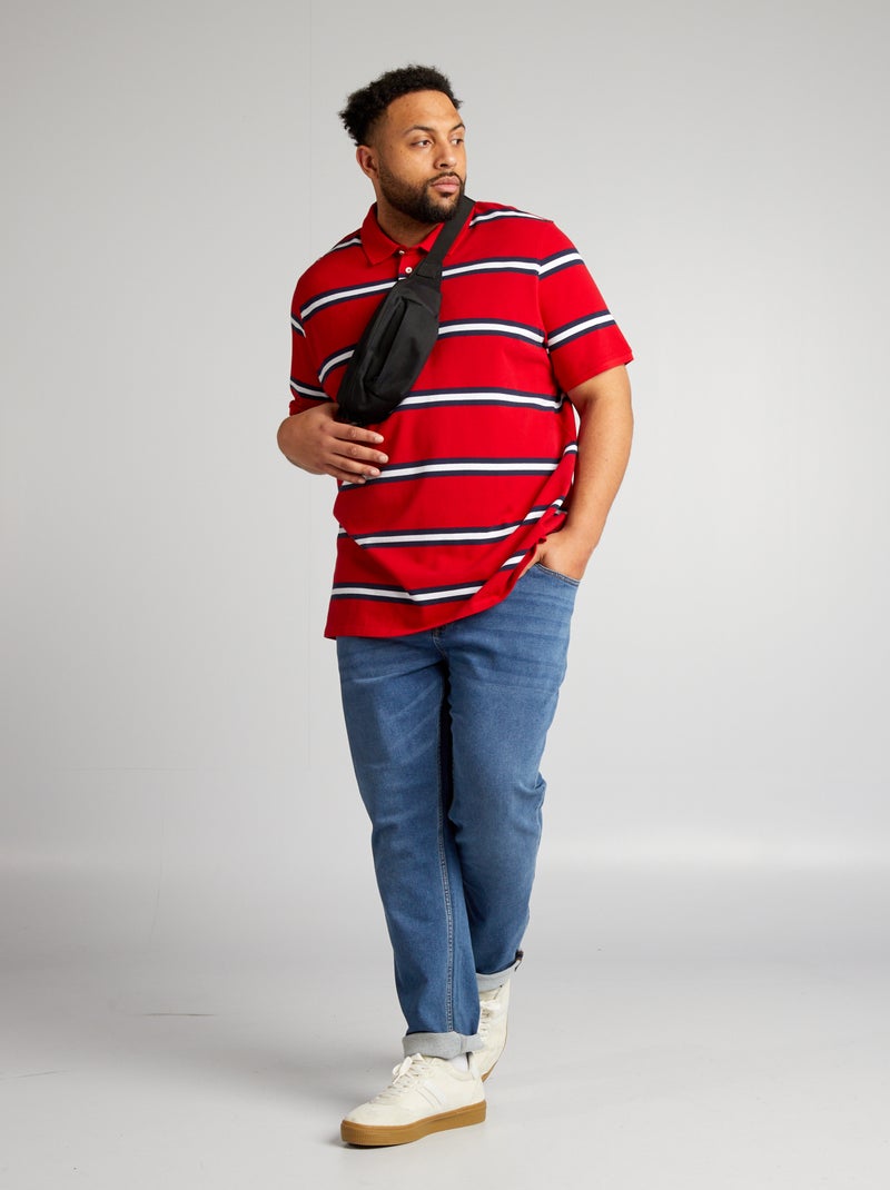 Polo de algodão às riscas VERMELHO - Kiabi