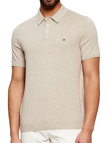 Polo de algodão bege essencial para homem tommy hilfiger