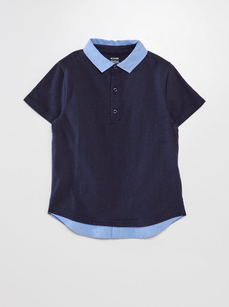 Polo de algodão com colarinho contrastante AZUL - Kiabi
