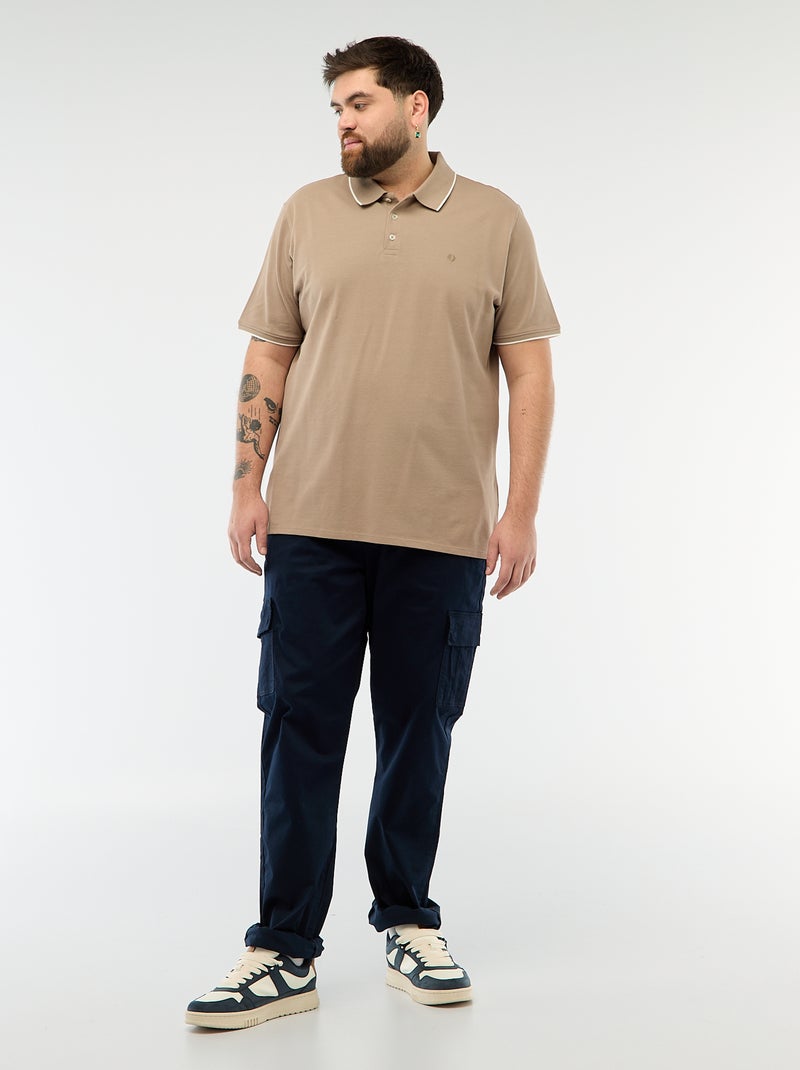 Polo de algodão com contrastes Bege - Kiabi