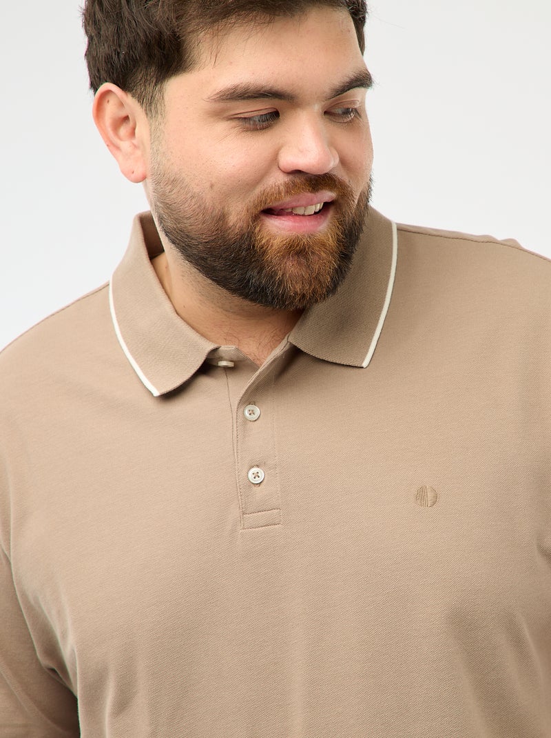 Polo de algodão com contrastes Bege - Kiabi