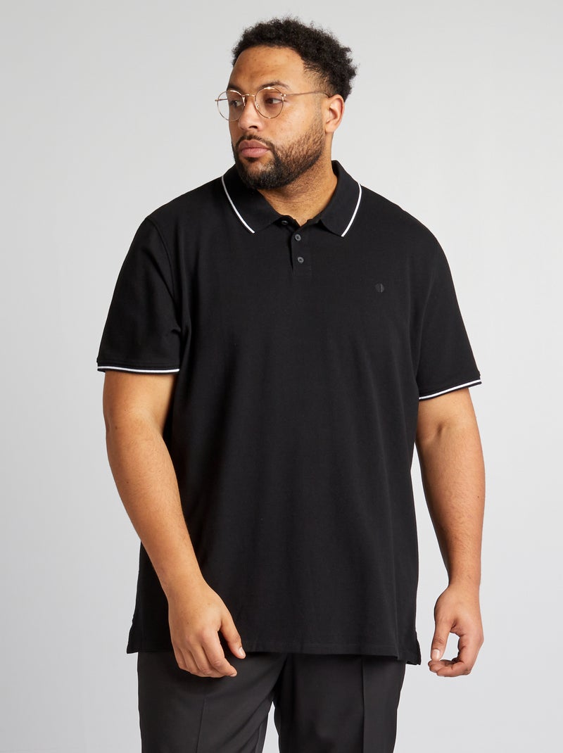 Polo de algodão com contrastes Preto - Kiabi