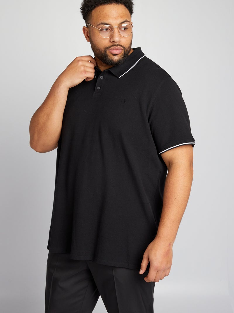 Polo de algodão com contrastes Preto - Kiabi