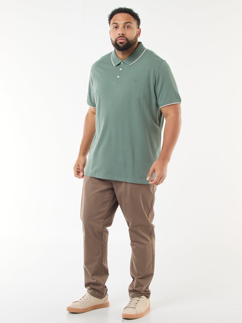Polo de algodão com contrastes Verde - Kiabi