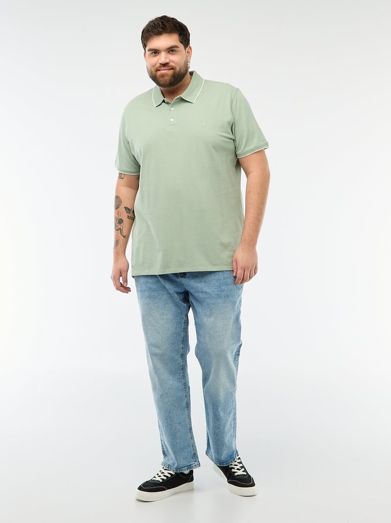 Polo de algodão com contrastes Verde - Kiabi