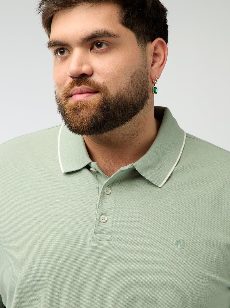 Polo de algodão com contrastes Verde - Kiabi