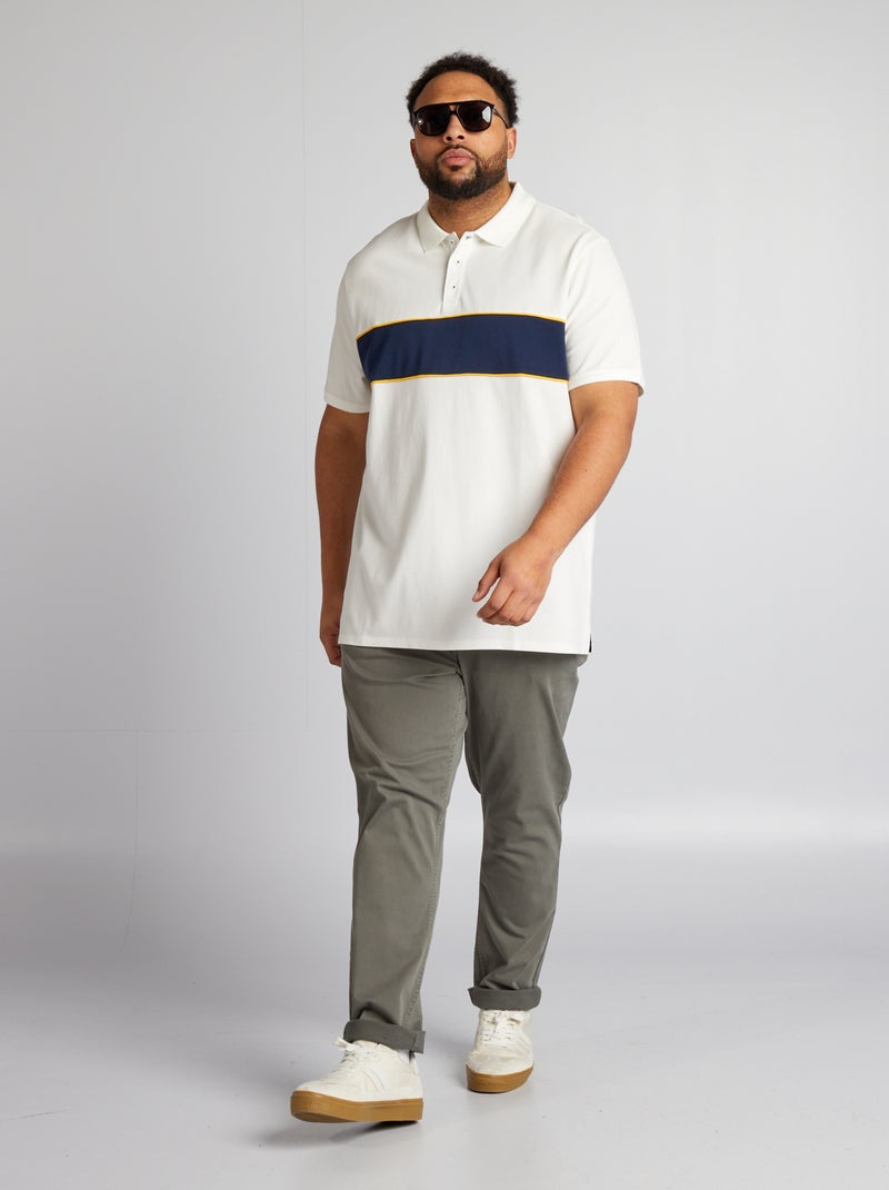 Polo de algodão efeito rugby Branco - Kiabi