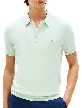 Polo de algodão bege essencial para homem tommy hilfiger