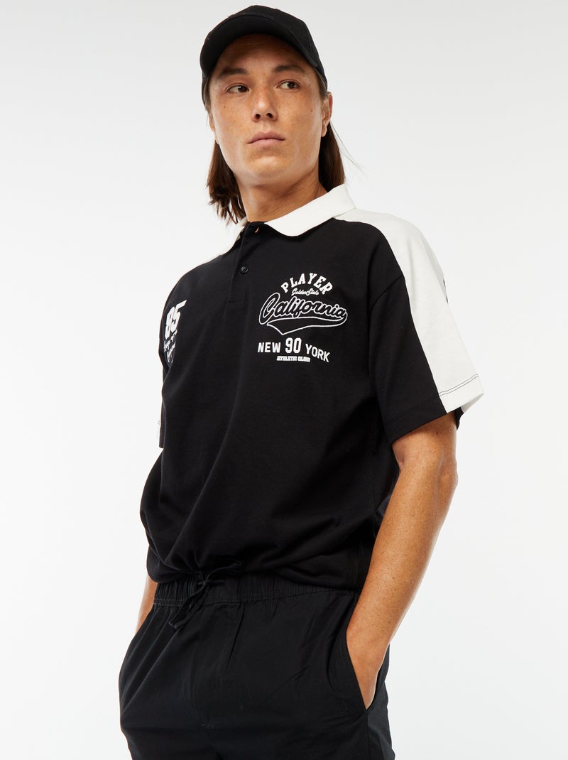 Polo de algodão estilo equipa de basebol americana Preto - Kiabi