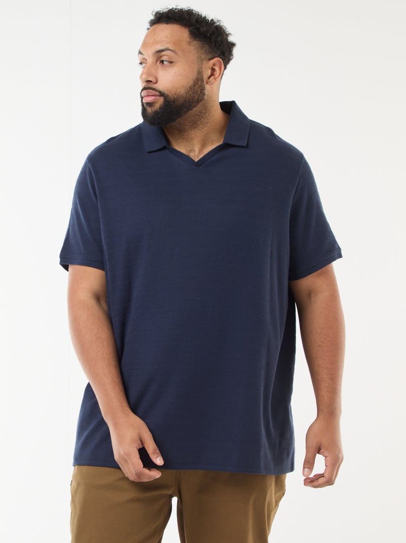 Polo de algodão stretch de manga curta Azul - Kiabi