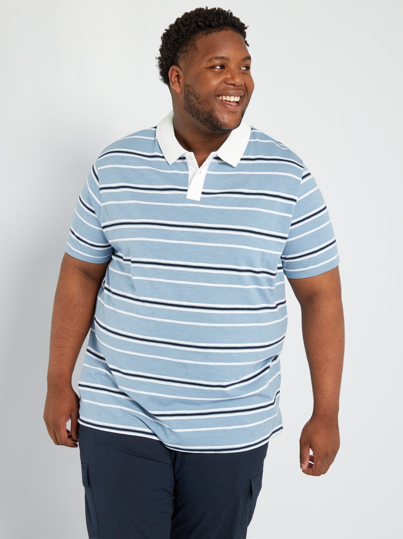 Polo de corte direito em jersey às riscas AZUL - Kiabi