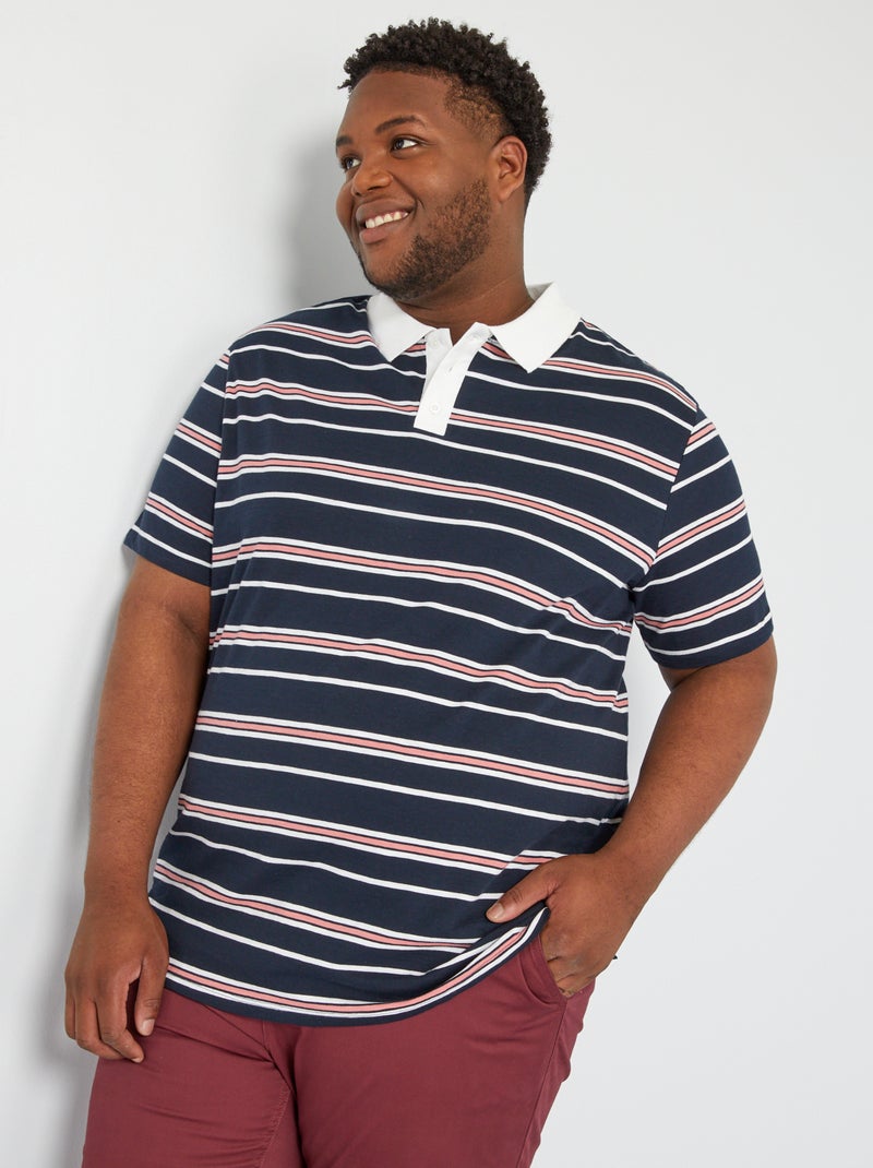 Polo de corte direito em jersey às riscas AZUL - Kiabi