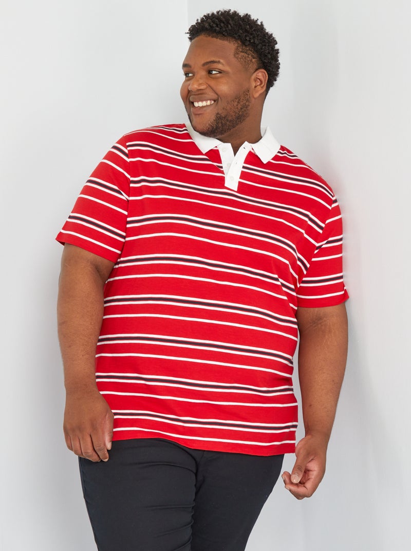 Polo de corte direito em jersey às riscas VERMELHO - Kiabi