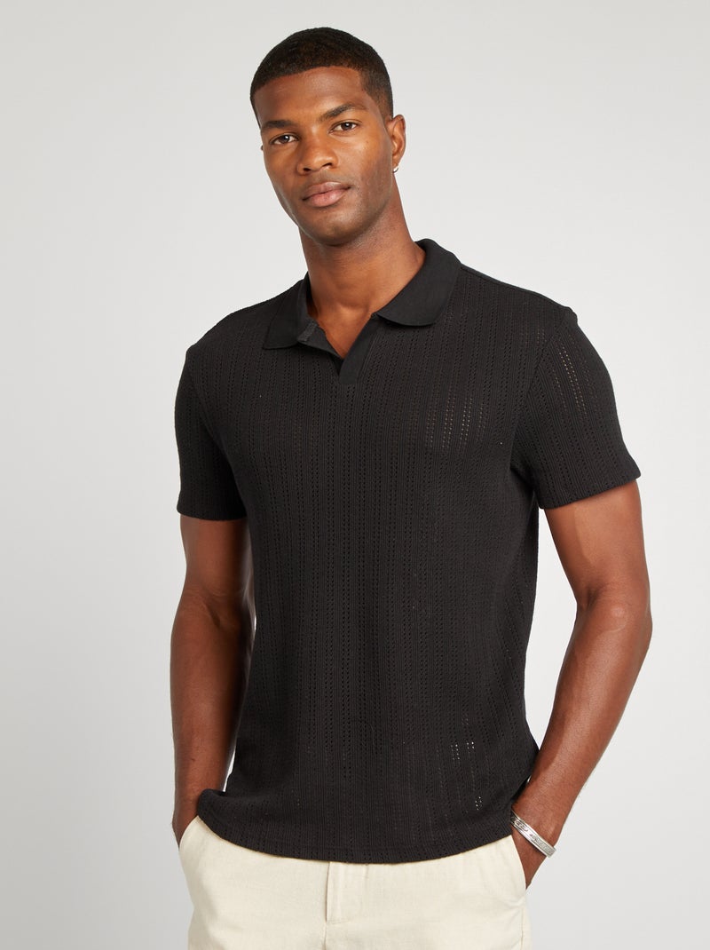 Polo de malha ajurada Preto - Kiabi