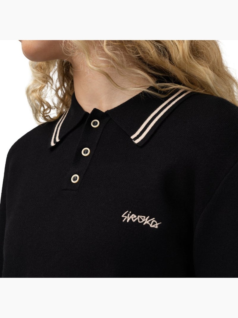 Polo de malha de manga comprida para mulher Preto - Kiabi