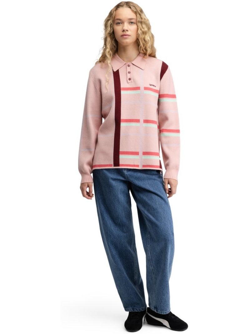 Polo de malha de manga comprida para mulher Rosa - Kiabi