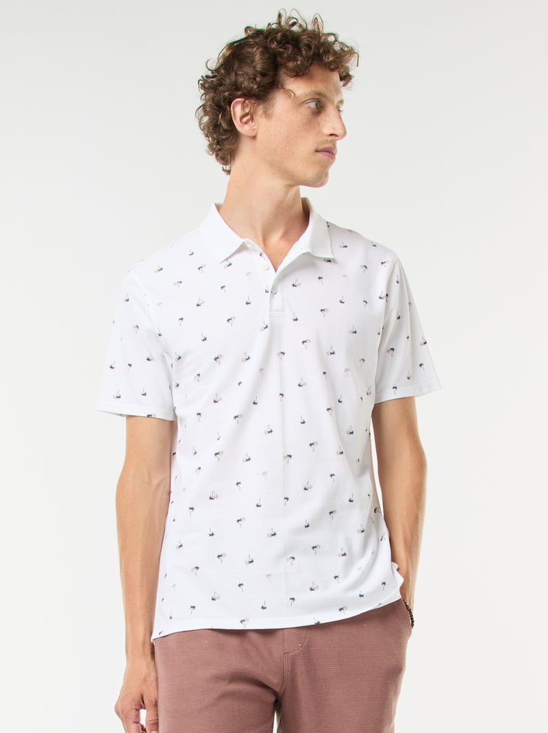 Polo de malha piqué com motivo all-over Branco - Kiabi