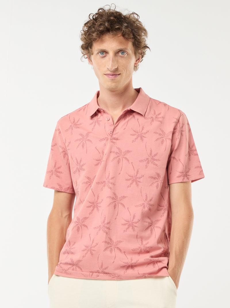 Polo de malha piqué com motivo all-over Rosa - Kiabi