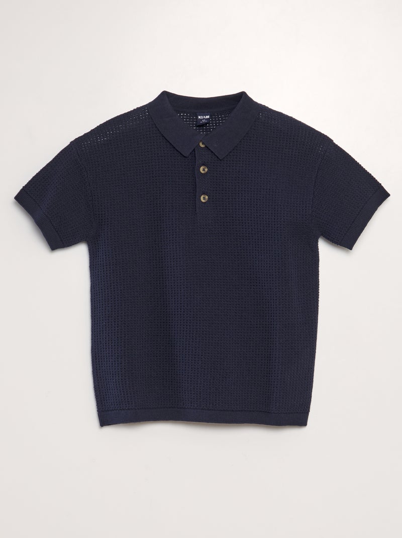 Polo de malha tricô corte largo AZUL - Kiabi