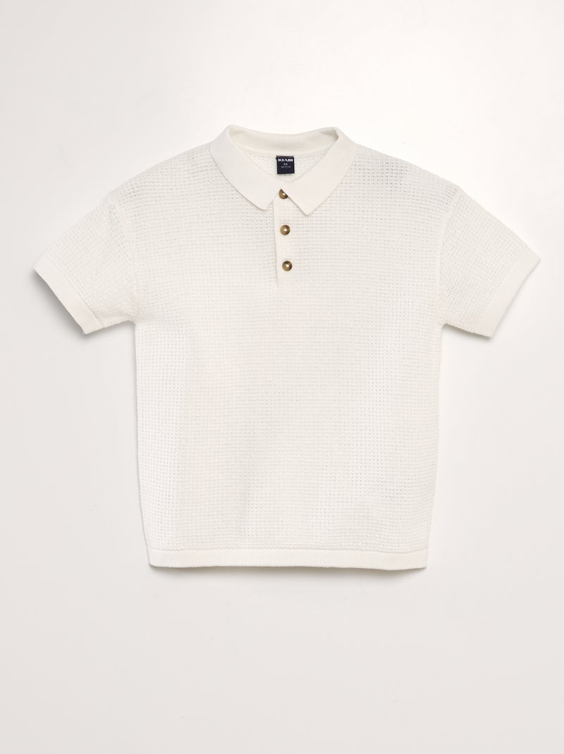 Polo de malha tricô corte largo Branco - Kiabi