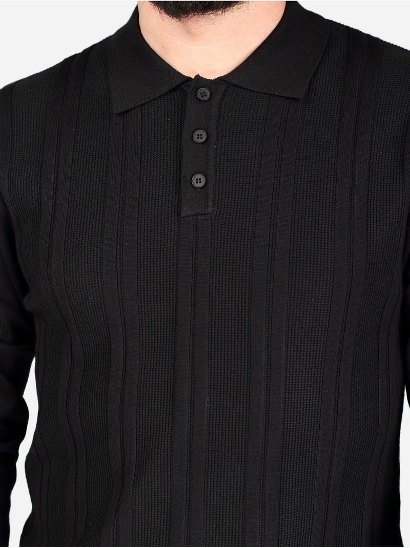 Polo de manga comprida - Frilivin Preto - Kiabi
