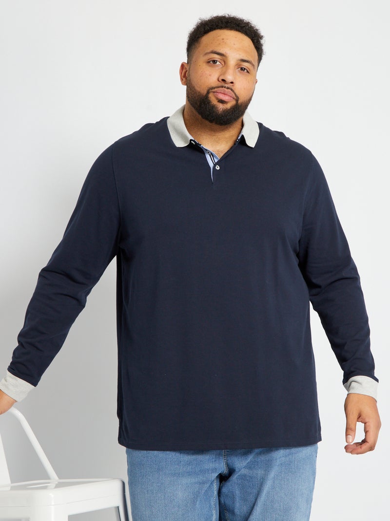 Polo de manga comprida AZUL - Kiabi