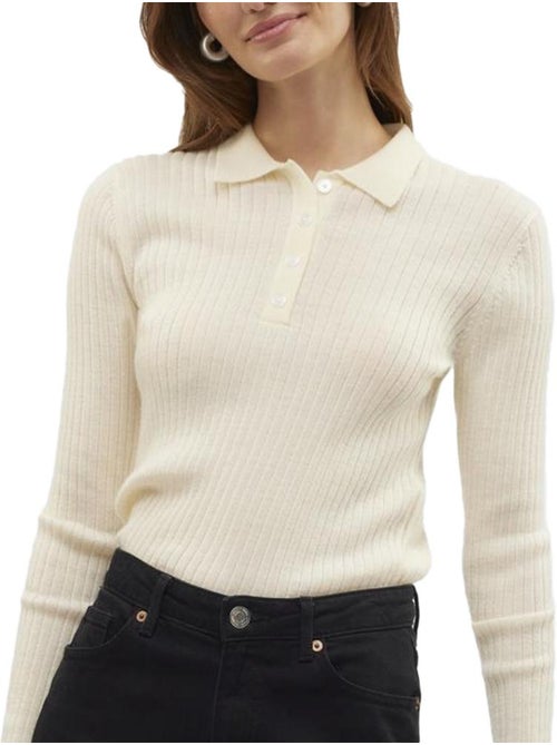Polo de Manga Comprida Cru para Mulher Vero Moda Mohana - Kiabi Polo de Manga Comprida Cru para Mulher Vero Moda Mohana - Kiabi