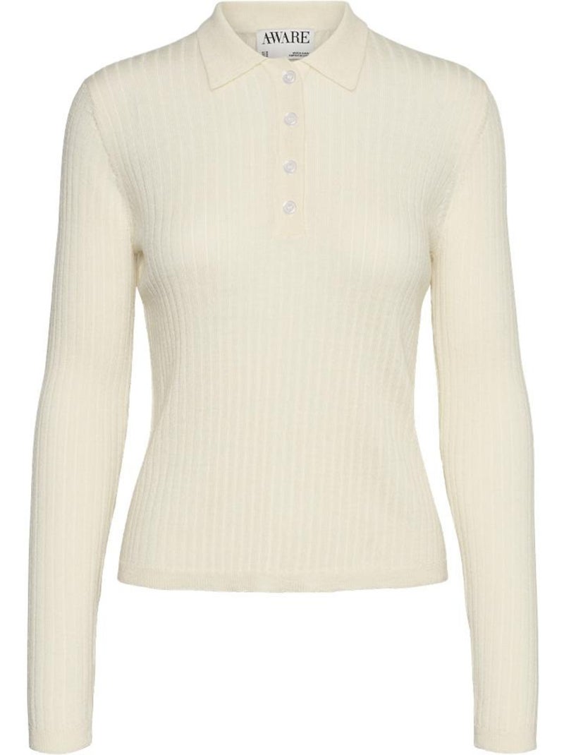 Polo de Manga Comprida Cru para Mulher Vero Moda Mohana Ecru - Kiabi