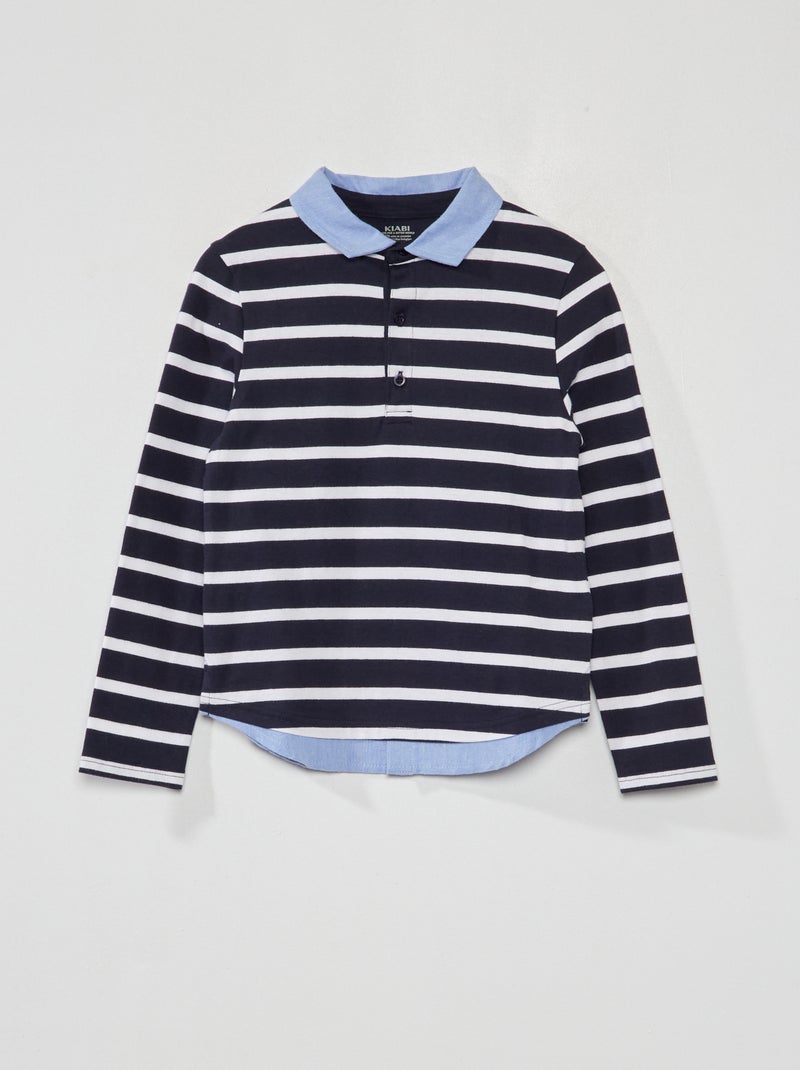 Polo de manga comprida de efeito 2 em 1 AZUL - Kiabi