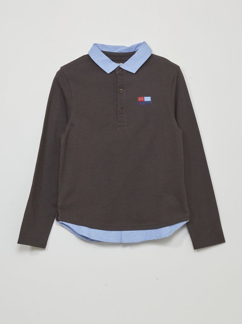 Polo de manga comprida de efeito 2 em 1 CINZA - Kiabi