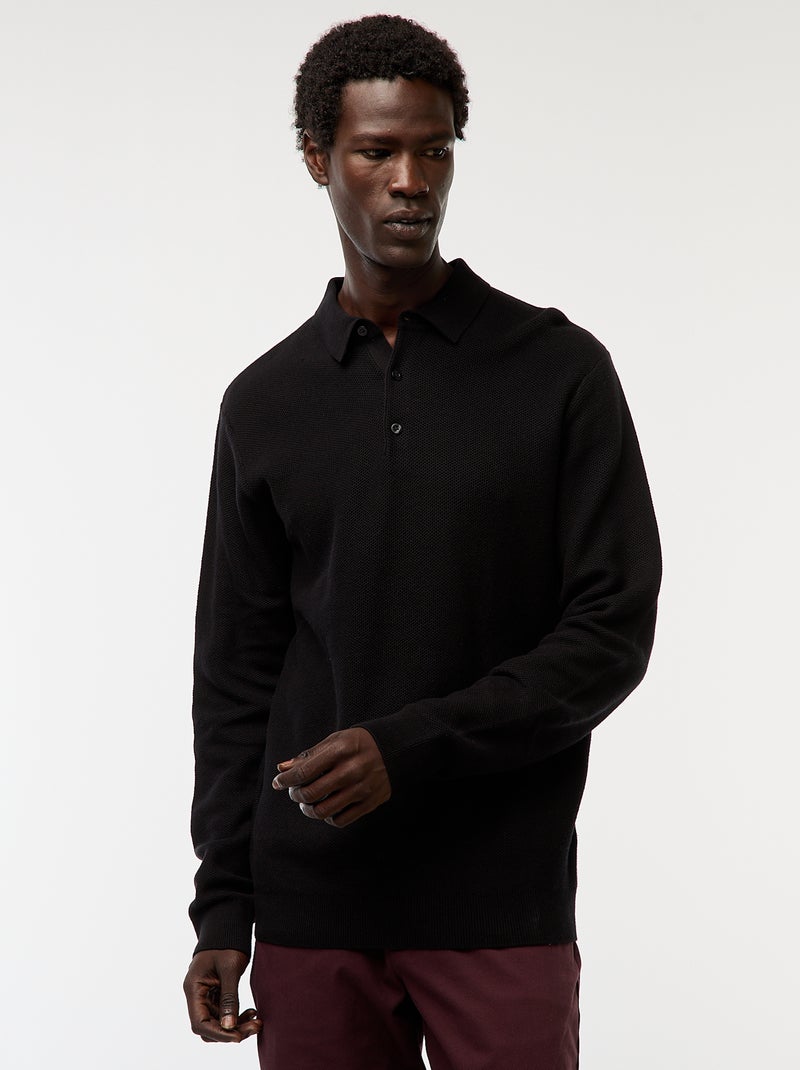 Polo de manga comprida de malha de fantasia Preto - Kiabi