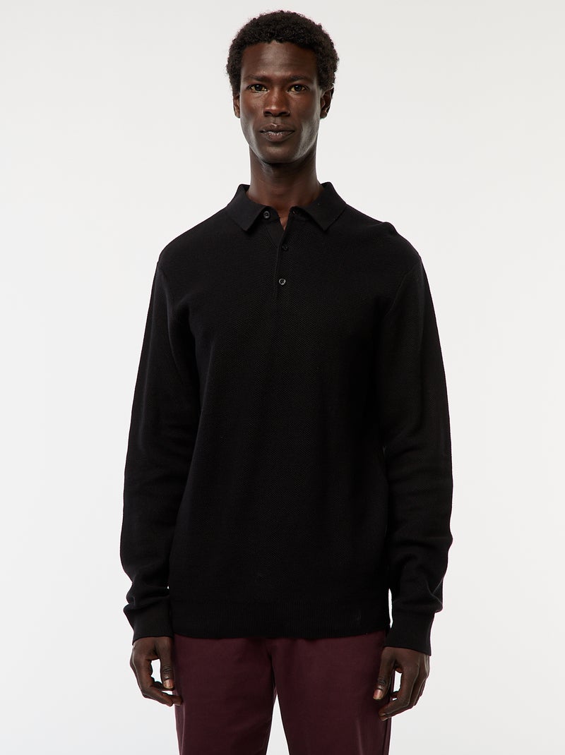 Polo de manga comprida de malha de fantasia Preto - Kiabi