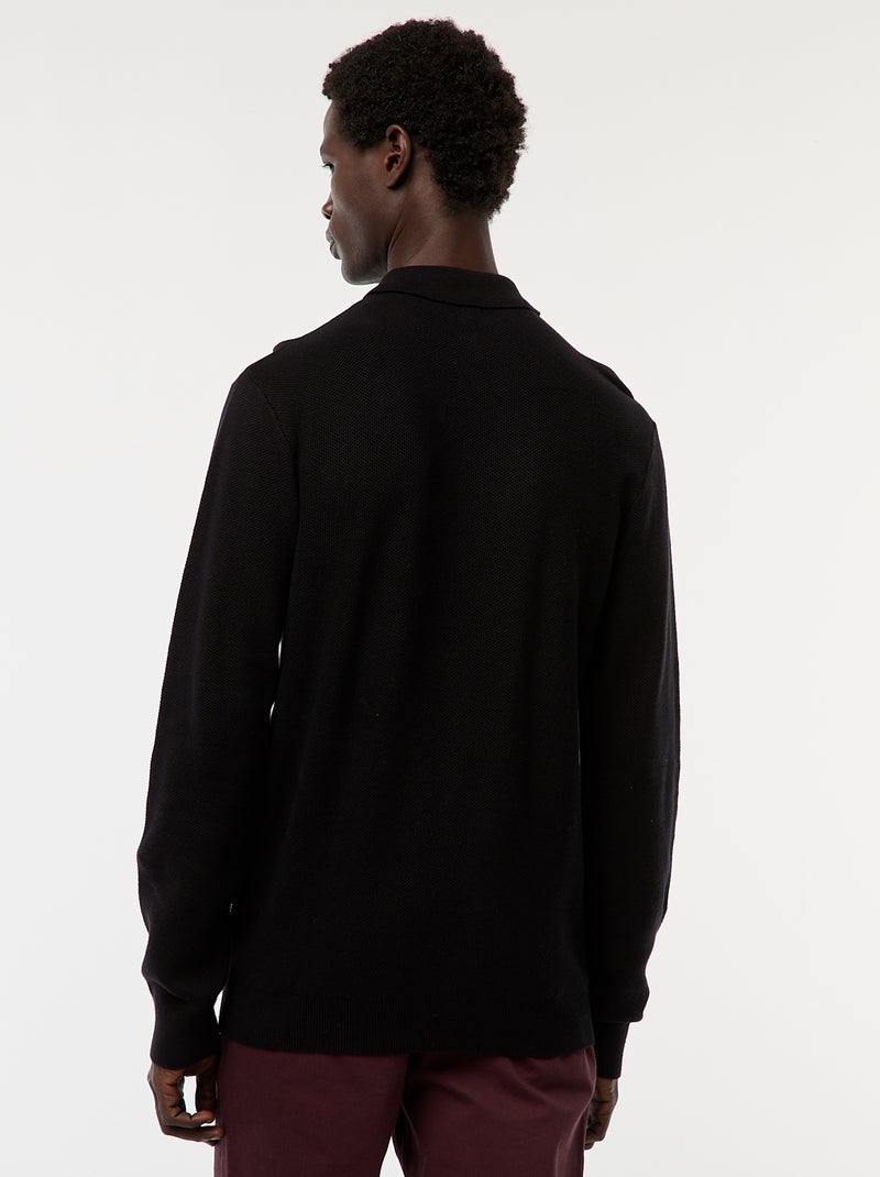 Polo de manga comprida de malha de fantasia Preto - Kiabi