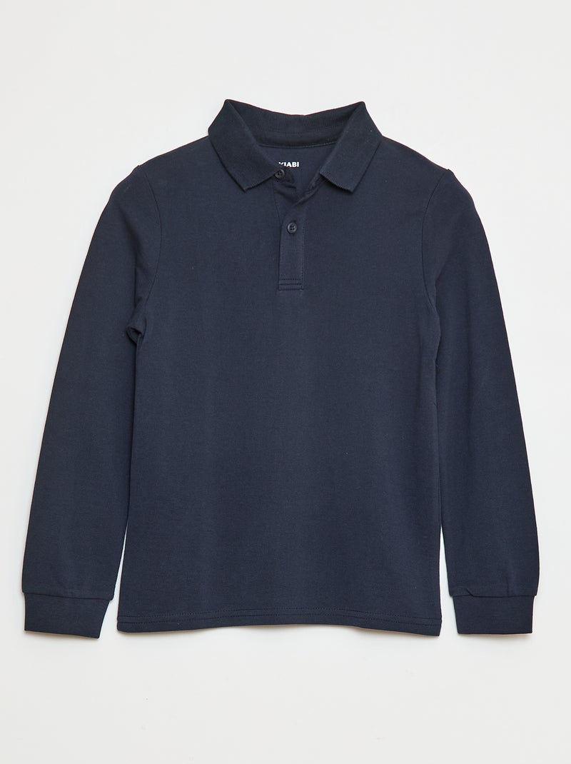 Polo de manga comprida de malha piqué Azul - Kiabi