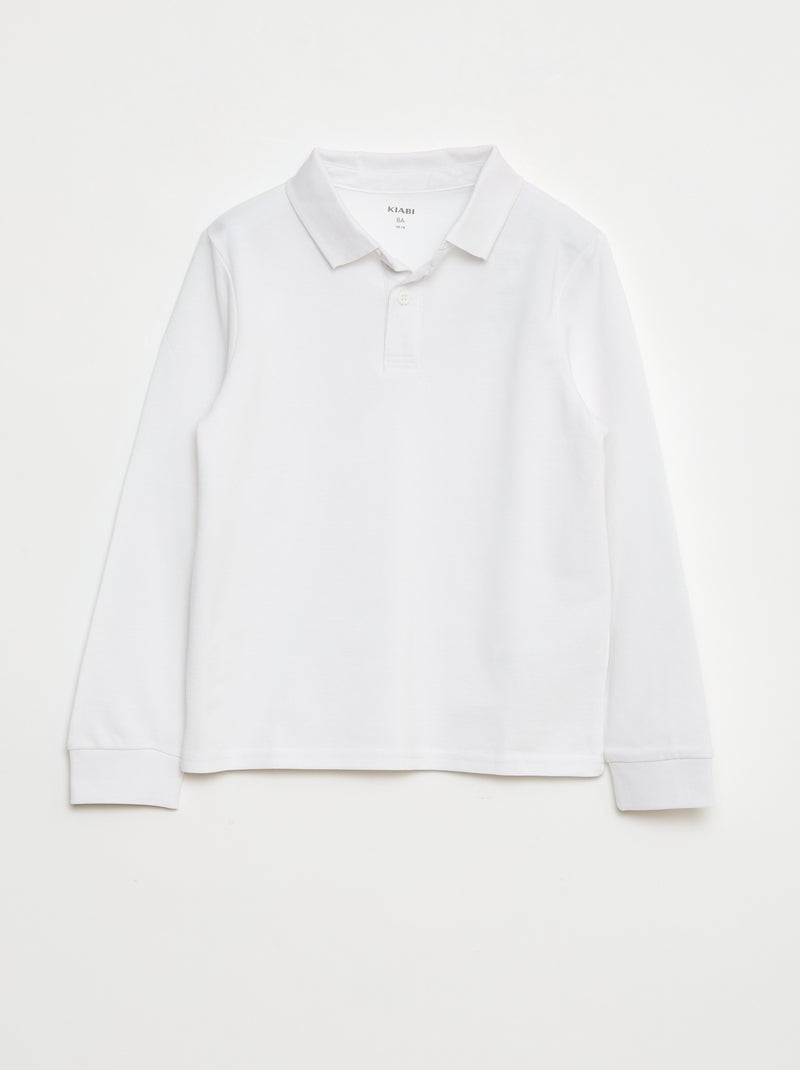Polo de manga comprida de malha piqué Branco - Kiabi