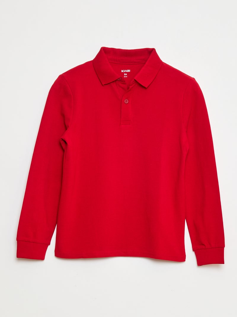 Polo de manga comprida de malha piqué Vermelho - Kiabi