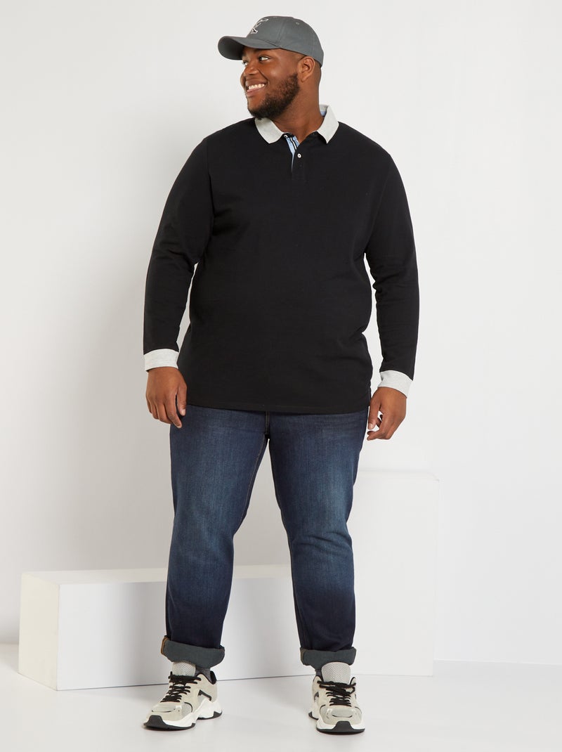 Polo de manga comprida em piqué Preto - Kiabi