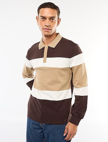 Polo de manga comprida estilo rugby com espírito colorblock