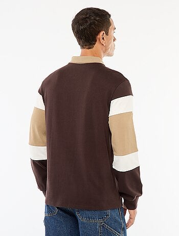 Polo de manga comprida estilo rugby com espírito colorblock