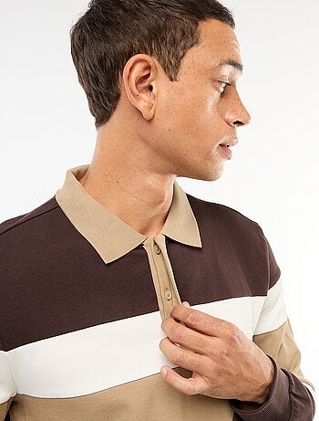 Polo de manga comprida estilo rugby com espírito colorblock