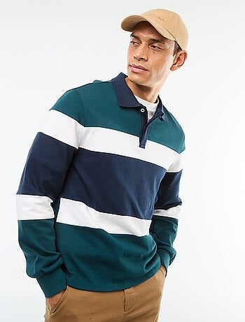 Polo de manga comprida estilo rugby com espírito colorblock
