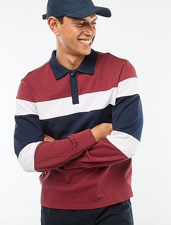 Polo de manga comprida estilo rugby com espírito colorblock