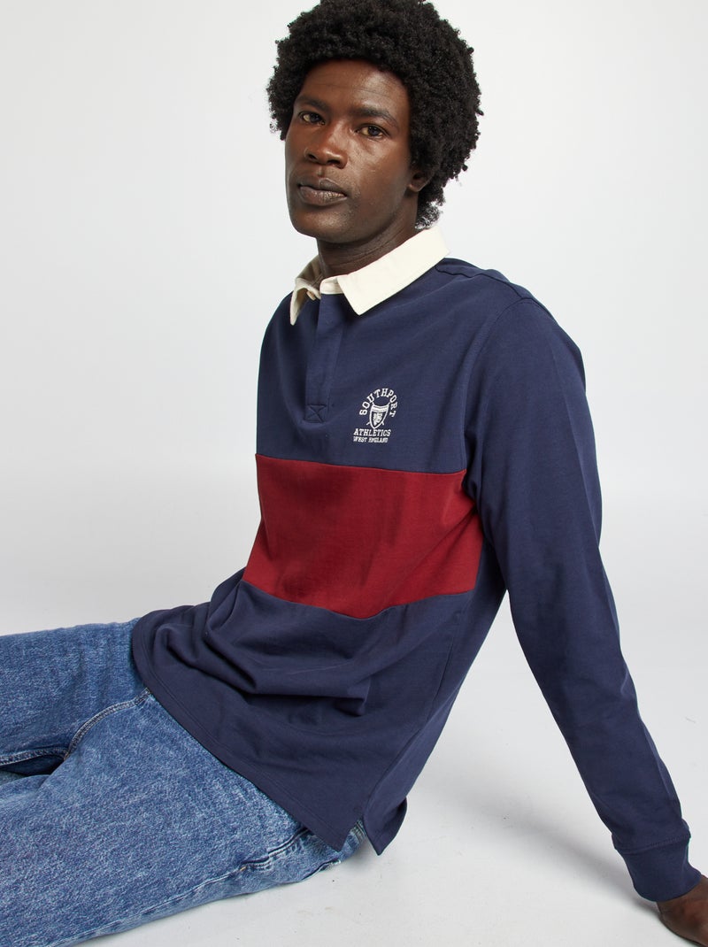Polo de manga comprida estilo rugby VERMELHO - Kiabi