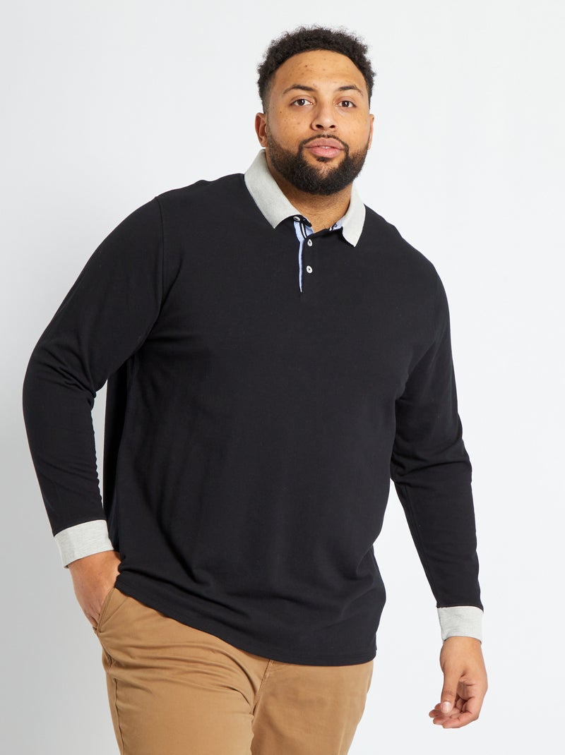 Polo de manga comprida Preto - Kiabi
