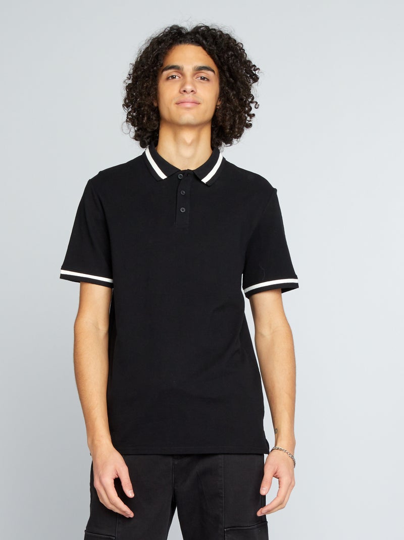 Polo de manga curta com contrastes Preto - Kiabi