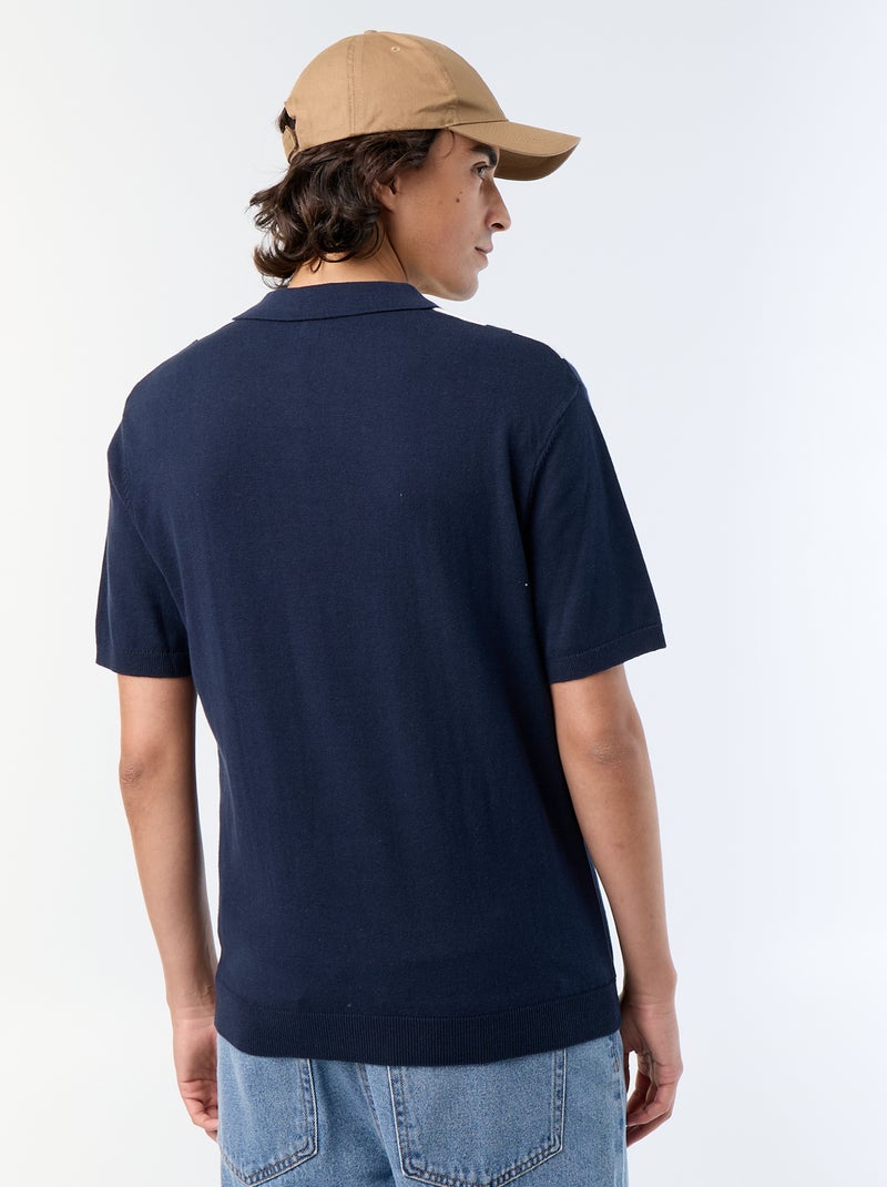 Polo de manga curta com gola sem botões Azul - Kiabi