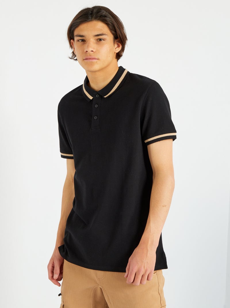 Polo de manga curta em jersey Preto - Kiabi